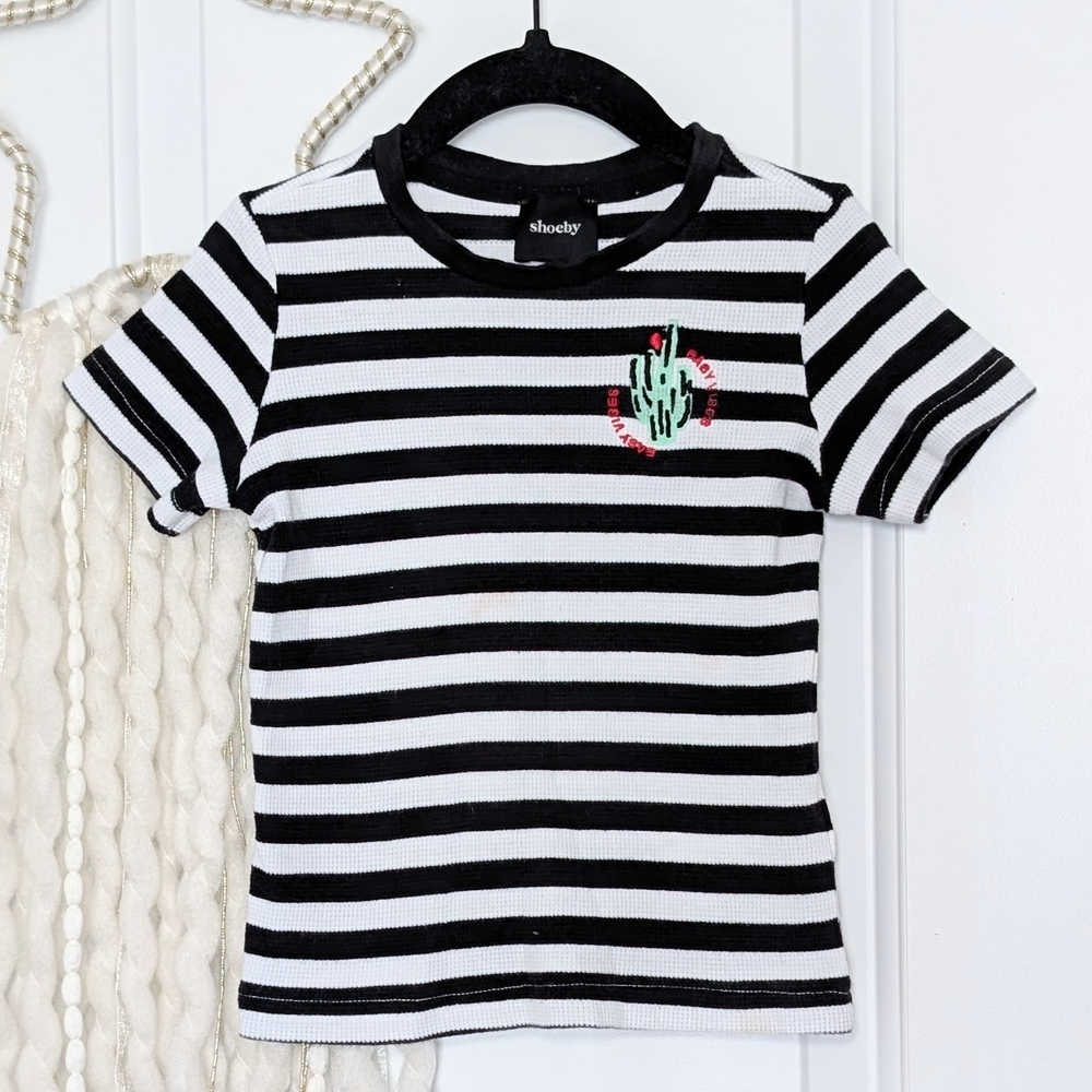 Black and White Striped Short Sleeve Tee, 3T